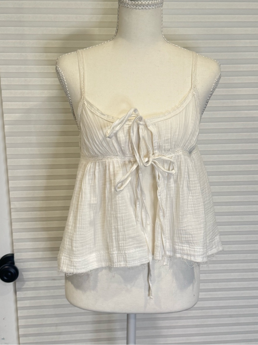 mahina Ivory Tie-Front Cotton Camisole 0976